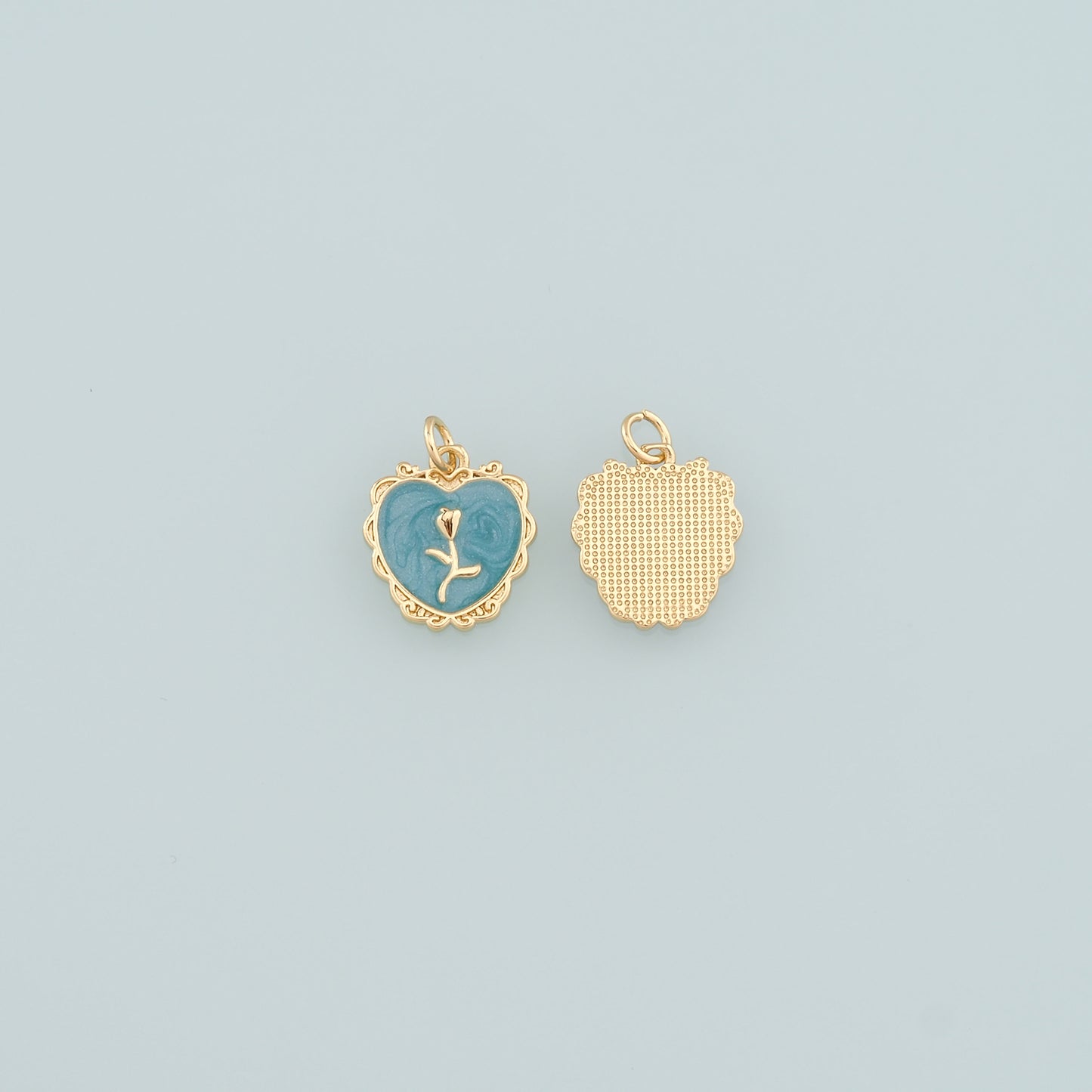 Gold Heart Rose Charm,18K Gold Filled Rose Pendant,Enamel Flower Charm Bracelet Necklace for DIY Jewelry Making Supply