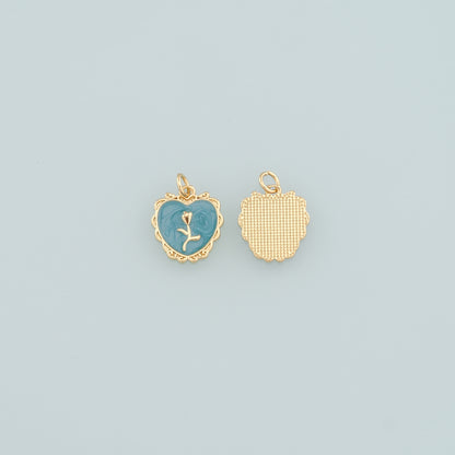 Gold Heart Rose Charm,18K Gold Filled Rose Pendant,Enamel Flower Charm Bracelet Necklace for DIY Jewelry Making Supply