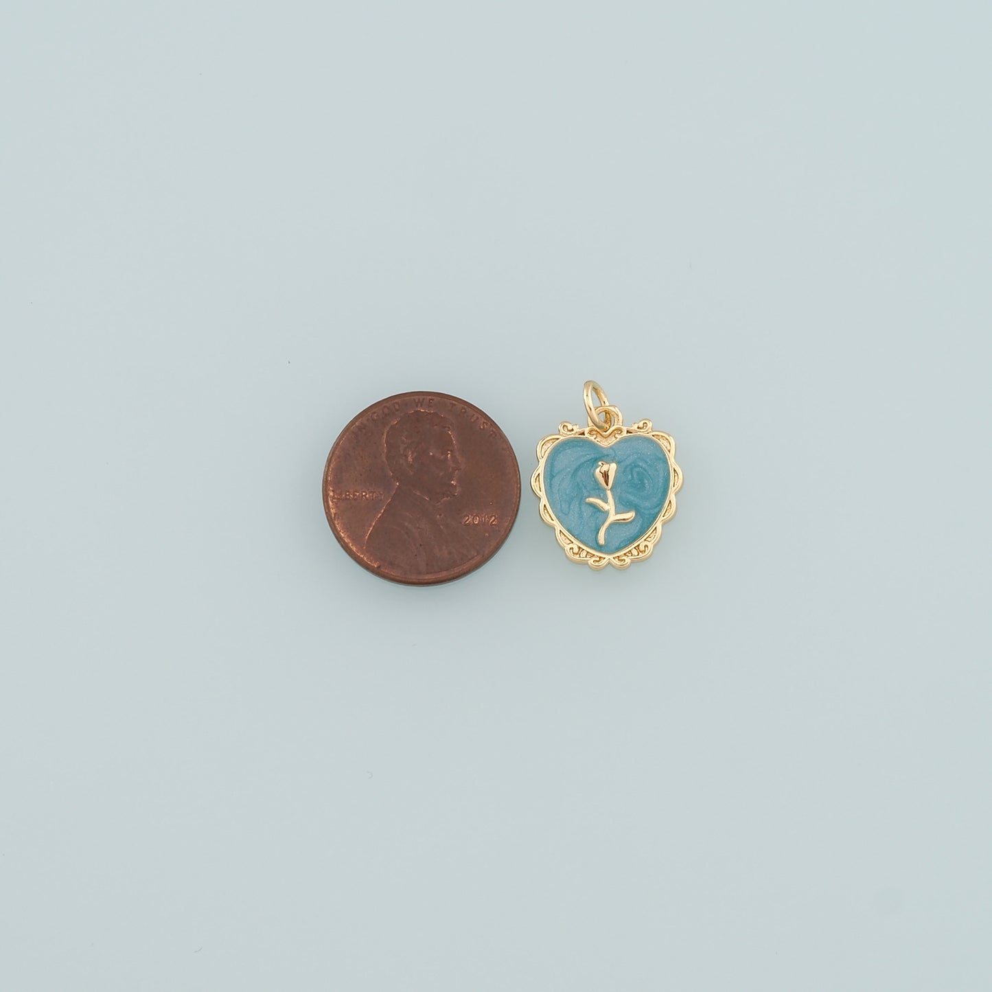 Gold Heart Rose Charm,18K Gold Filled Rose Pendant,Enamel Flower Charm Bracelet Necklace for DIY Jewelry Making Supply