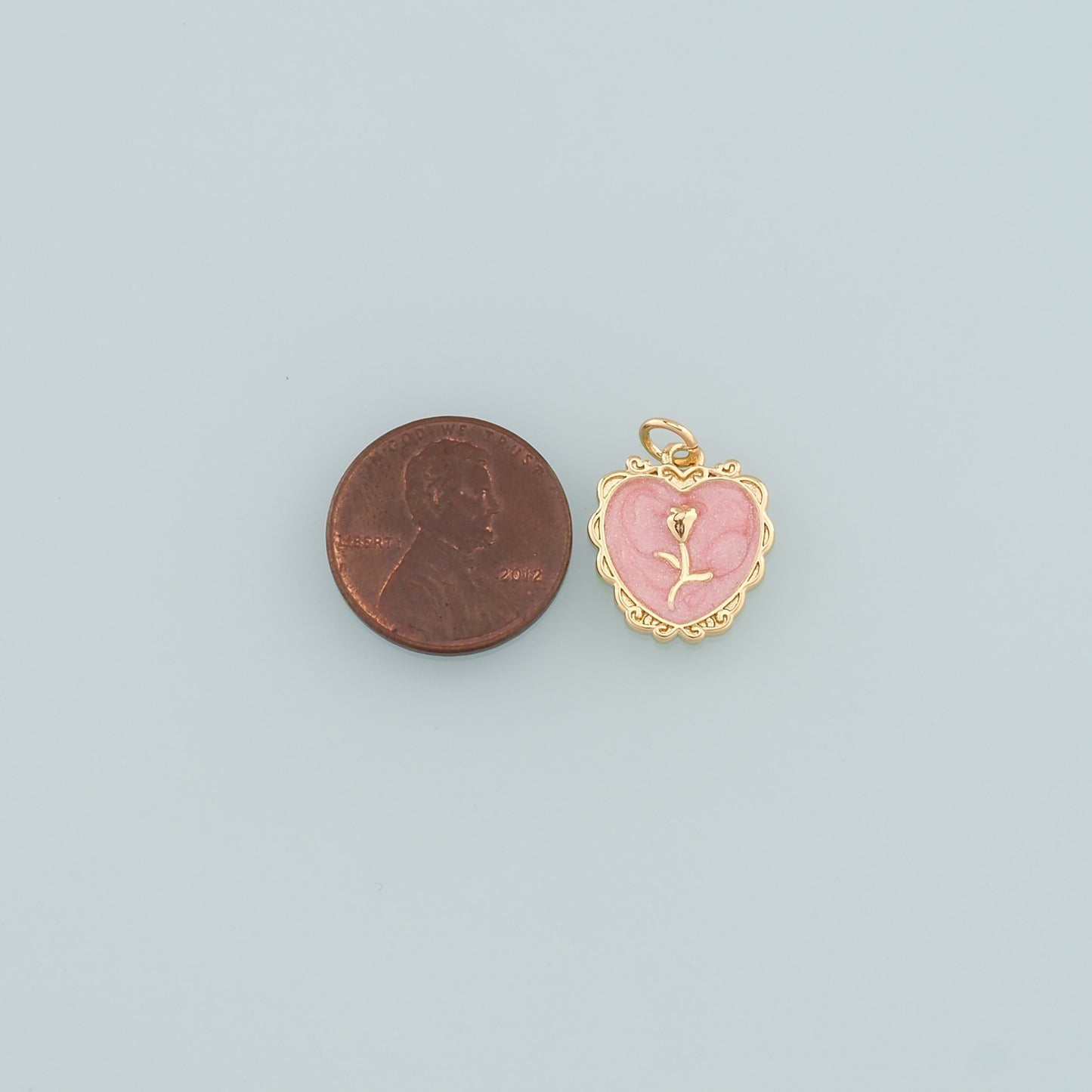 Gold Heart Rose Charm,18K Gold Filled Rose Pendant,Enamel Flower Charm Bracelet Necklace for DIY Jewelry Making Supply