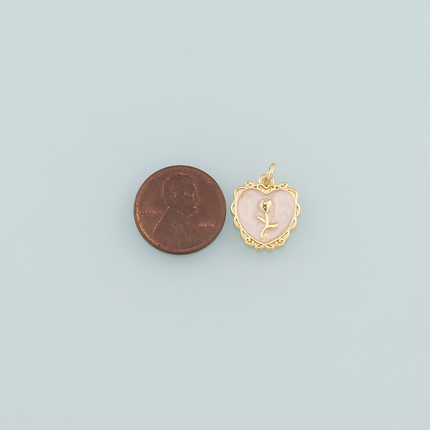 Gold Heart Rose Charm,18K Gold Filled Rose Pendant,Enamel Flower Charm Bracelet Necklace for DIY Jewelry Making Supply