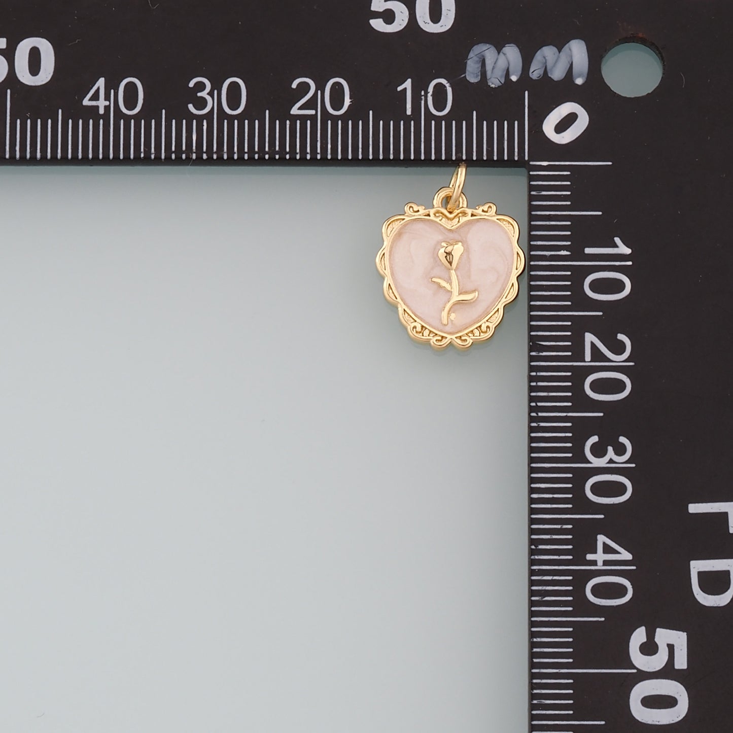 Gold Heart Rose Charm,18K Gold Filled Rose Pendant,Enamel Flower Charm Bracelet Necklace for DIY Jewelry Making Supply