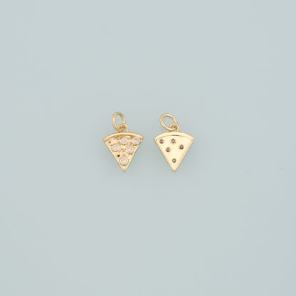 Gold Pizza Charms,18K Gold Filled Pizza Pendant,CZ Micro Pave Gourmet Food Charm Bracelet Necklace for DIY Jewelry Making Supply