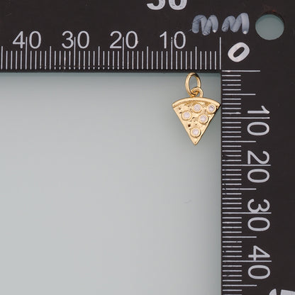 Gold Pizza Charms,18K Gold Filled Pizza Pendant,CZ Micro Pave Gourmet Food Charm Bracelet Necklace for DIY Jewelry Making Supply