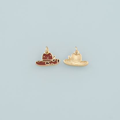 Gold Cowboy Hat Charms,18K Gold Filled Cowboy Pendant,Enamel Hat Charm Bracelet Necklace for DIY Jewelry Making Supply