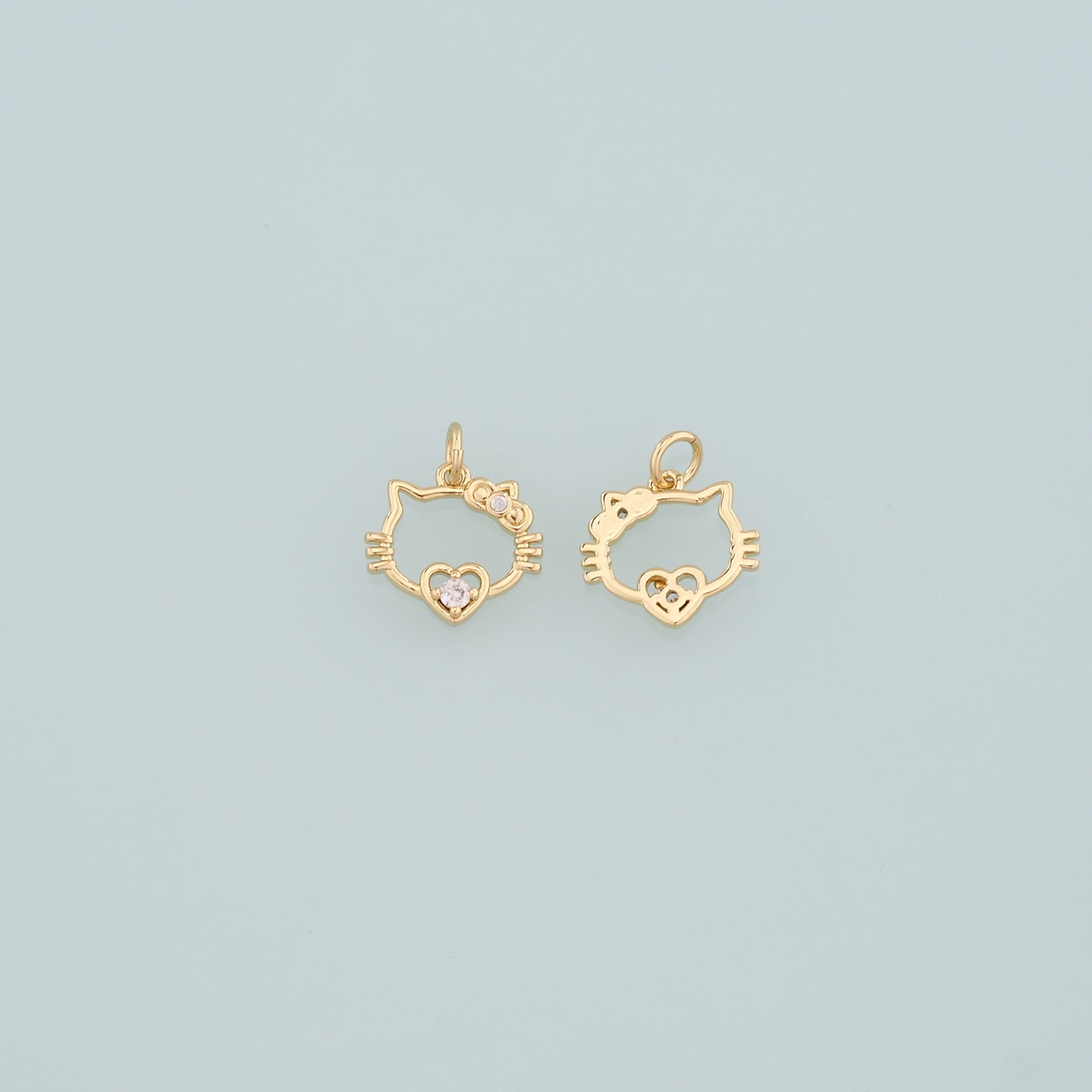 Gold Cat Charms,18K Gold Filled Cat Pendant,CZ Micro Pave Cat Charm Bracelet Necklace for DIY Jewelry Making Supply