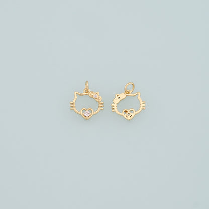 Gold Cat Charms,18K Gold Filled Cat Pendant,CZ Micro Pave Cat Charm Bracelet Necklace for DIY Jewelry Making Supply