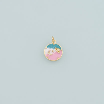 18K Gold Filled Saturn Pendant,Enamel Planet Charm Bracelet Necklace for DIY Jewelry Making Supply