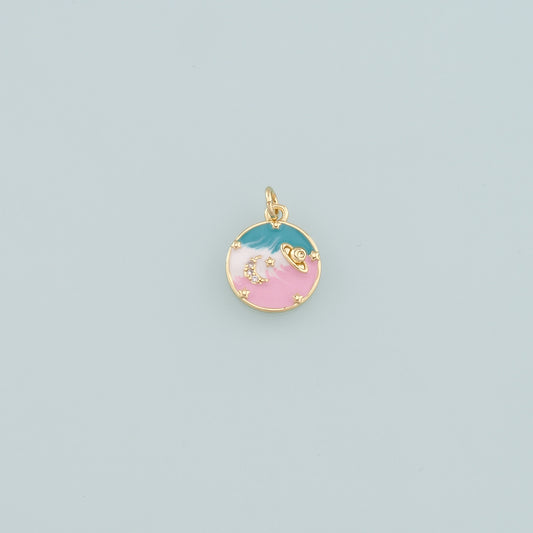 18K Gold Filled Saturn Pendant,Enamel Planet Charm Bracelet Necklace for DIY Jewelry Making Supply