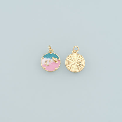 18K Gold Filled Saturn Pendant,Enamel Planet Charm Bracelet Necklace for DIY Jewelry Making Supply