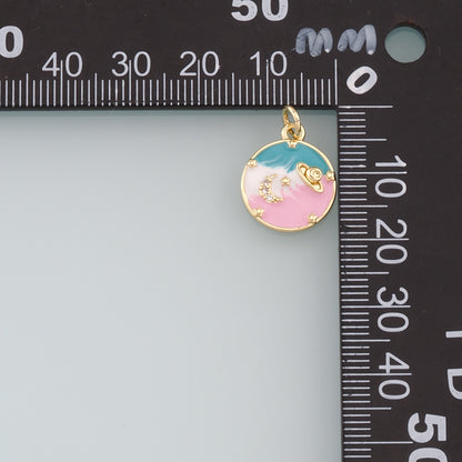 18K Gold Filled Saturn Pendant,Enamel Planet Charm Bracelet Necklace for DIY Jewelry Making Supply