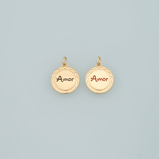 18K Gold Filled Amor Pendant,Enamel Amor Charm Bracelet Necklace for DIY Jewelry Making Supply
