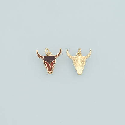 Gold Ox Charms,18K Gold Filled Bull Head Pendant,Enamel Bull Charm Bracelet Necklace for DIY Jewelry Making Supply