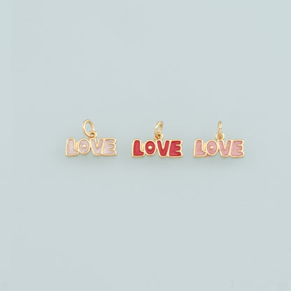 18K Gold Filled Love Pendant,Enamel Love Charm Bracelet Necklace for DIY Jewelry Making Supply
