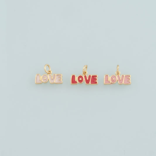 18K Gold Filled Love Pendant,Enamel Love Charm Bracelet Necklace for DIY Jewelry Making Supply