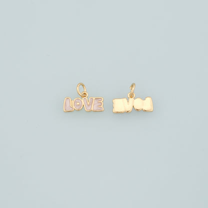 18K Gold Filled Love Pendant,Enamel Love Charm Bracelet Necklace for DIY Jewelry Making Supply