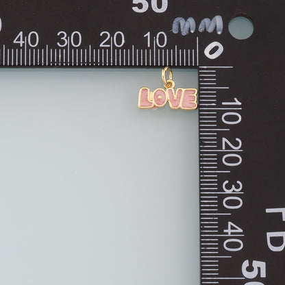 18K Gold Filled Love Pendant,Enamel Love Charm Bracelet Necklace for DIY Jewelry Making Supply