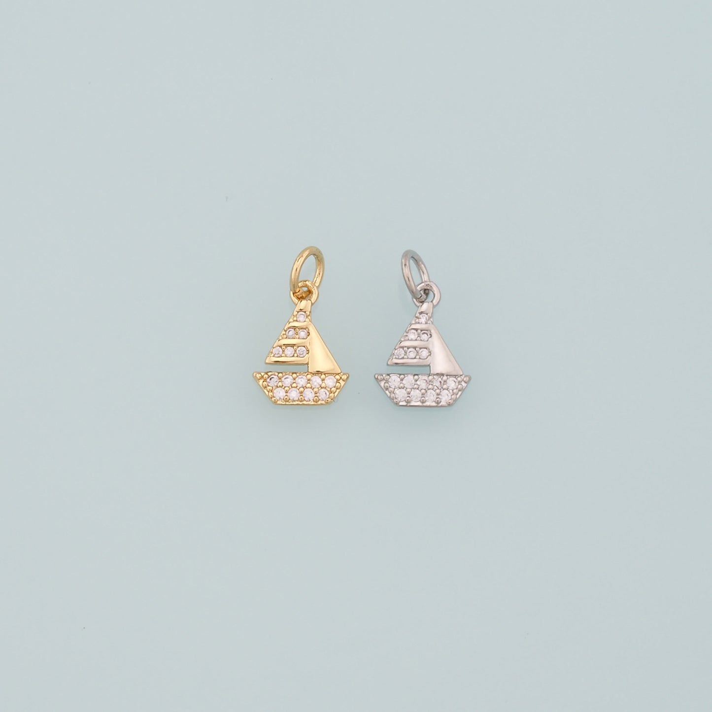 Gold Boat Charms,18K Gold Filled Sailboat Pendant,CZ Micro Pave Navigation Charm Bracelet Necklace for DIY Jewelry Making Supply