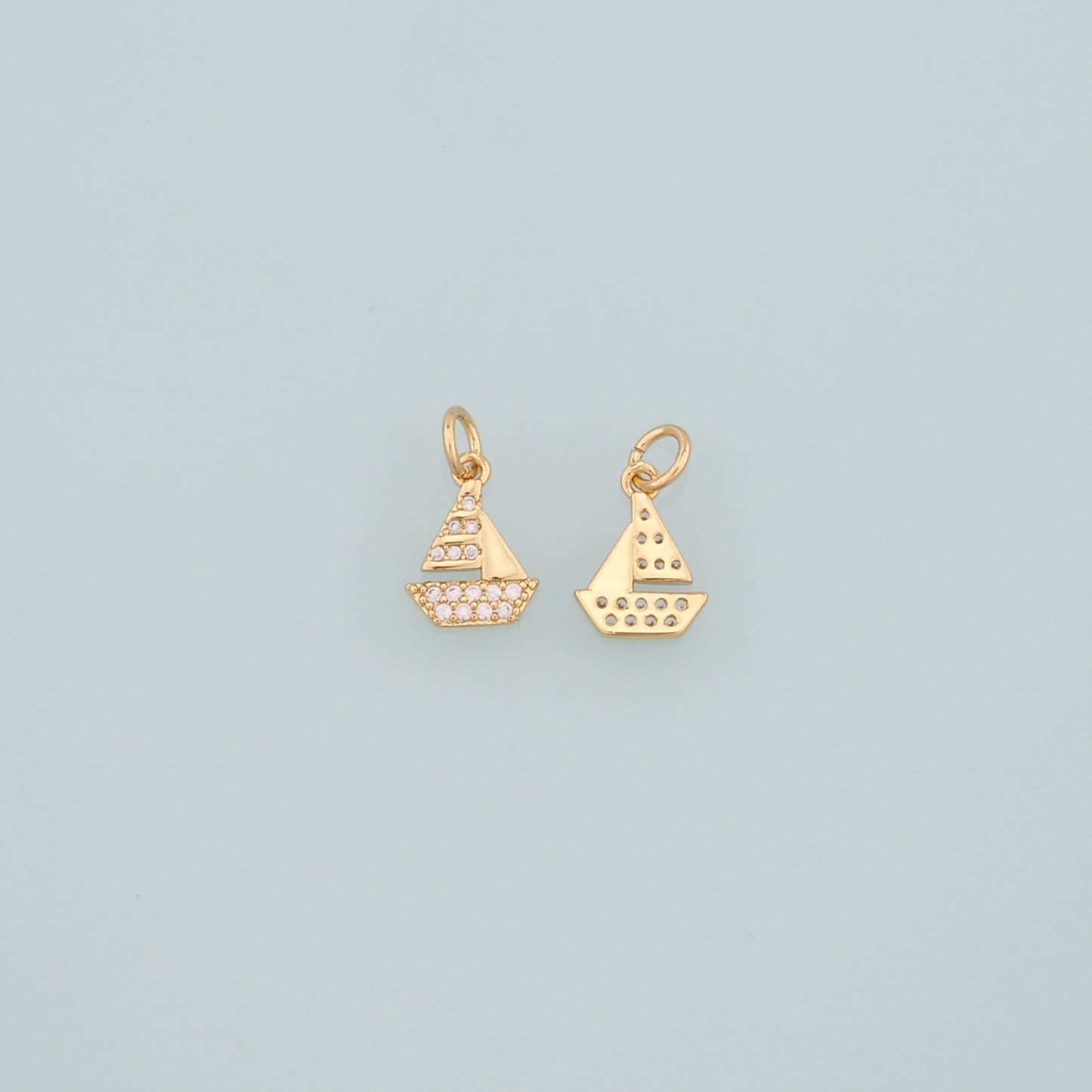Gold Boat Charms,18K Gold Filled Sailboat Pendant,CZ Micro Pave Navigation Charm Bracelet Necklace for DIY Jewelry Making Supply