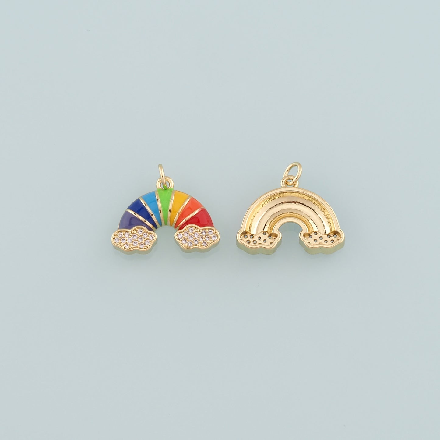 Gold Rainbow Charms,18K Gold Filled Rainbow Pendant,Enamel Clouds Charm Bracelet Necklace for DIY Jewelry Making Supply