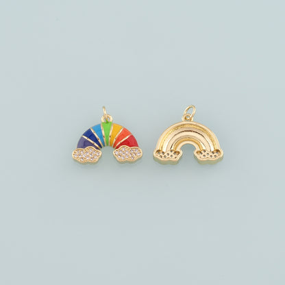 Gold Rainbow Charms,18K Gold Filled Rainbow Pendant,Enamel Clouds Charm Bracelet Necklace for DIY Jewelry Making Supply