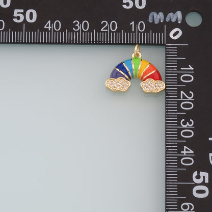 Gold Rainbow Charms,18K Gold Filled Rainbow Pendant,Enamel Clouds Charm Bracelet Necklace for DIY Jewelry Making Supply