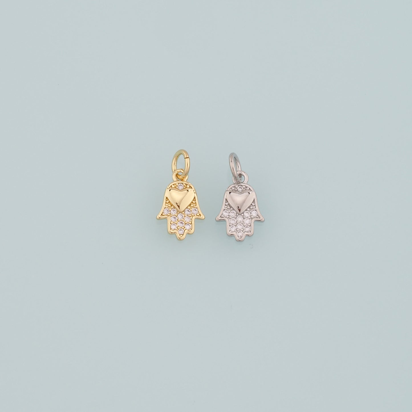 18K Gold Filled Hamsa Pendant,CZ Micro Pave Hamsa Charm Necklace for DIY Jewelry Making Supply