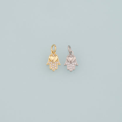 18K Gold Filled Hamsa Pendant,CZ Micro Pave Hamsa Charm Necklace for DIY Jewelry Making Supply