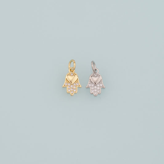 18K Gold Filled Hamsa Pendant,CZ Micro Pave Hamsa Charm Necklace for DIY Jewelry Making Supply