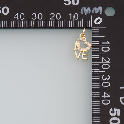 18K Gold Filled Love Pendant,CZ Micro Pave Love Charm Bracelet Necklace for DIY Jewelry Making Supply