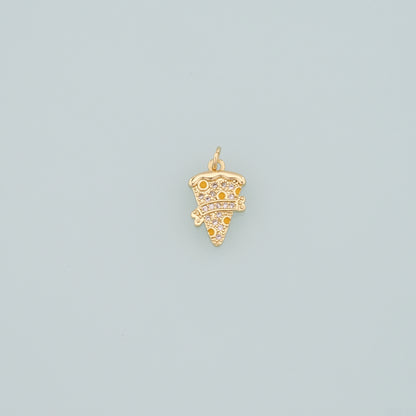 Gold Pizza Charms,18K Gold Filled Pizza Pendant,CZ Micro Pave Gourmet Food Charm Bracelet Necklace for DIY Jewelry Making Supply