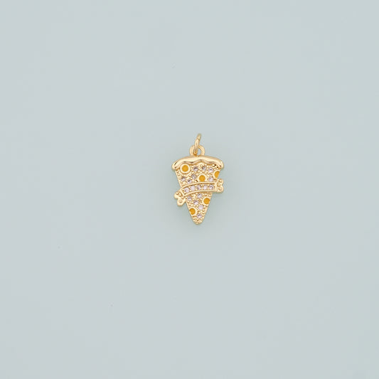 Gold Pizza Charms,18K Gold Filled Pizza Pendant,CZ Micro Pave Gourmet Food Charm Bracelet Necklace for DIY Jewelry Making Supply