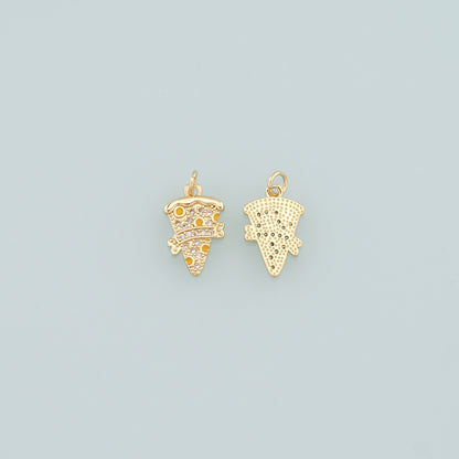 Gold Pizza Charms,18K Gold Filled Pizza Pendant,CZ Micro Pave Gourmet Food Charm Bracelet Necklace for DIY Jewelry Making Supply
