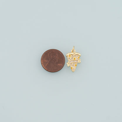 Gold Pizza Charms,18K Gold Filled Pizza Pendant,CZ Micro Pave Gourmet Food Charm Bracelet Necklace for DIY Jewelry Making Supply