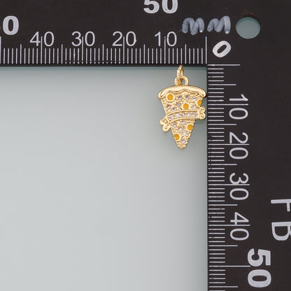 Gold Pizza Charms,18K Gold Filled Pizza Pendant,CZ Micro Pave Gourmet Food Charm Bracelet Necklace for DIY Jewelry Making Supply
