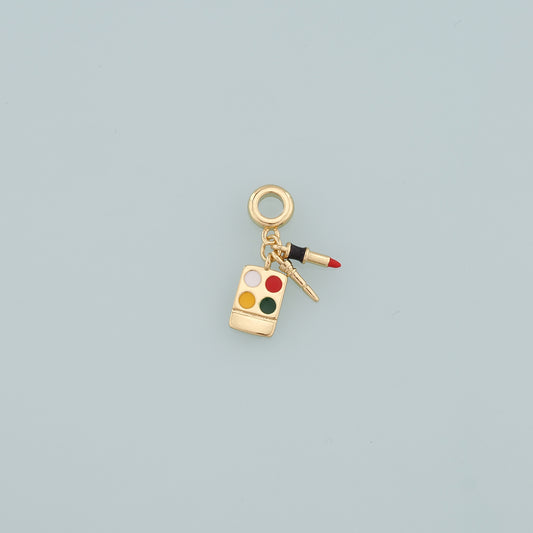 Gold Makeup Charms,18K Gold Filled Makeup Box Pendant,Enamel Lipstick Charm Bracelet Necklace for DIY Jewelry Making Supply