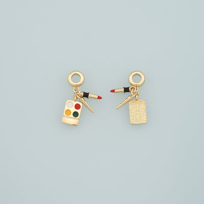 Gold Makeup Charms,18K Gold Filled Makeup Box Pendant,Enamel Lipstick Charm Bracelet Necklace for DIY Jewelry Making Supply