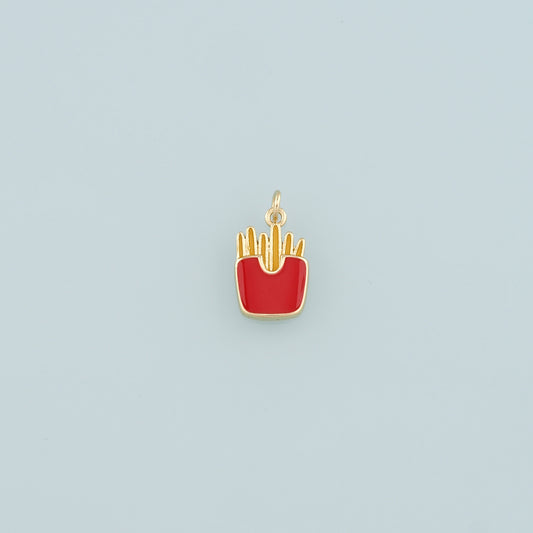 18K Gold Filled Fries Pendant,Enamel French Fries Charm Bracelet Necklace for DIY Jewelry Making Supply
