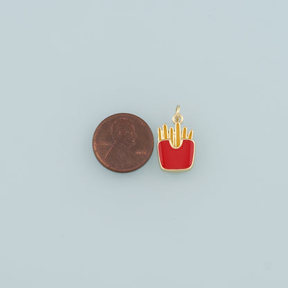 18K Gold Filled Fries Pendant,Enamel French Fries Charm Bracelet Necklace for DIY Jewelry Making Supply