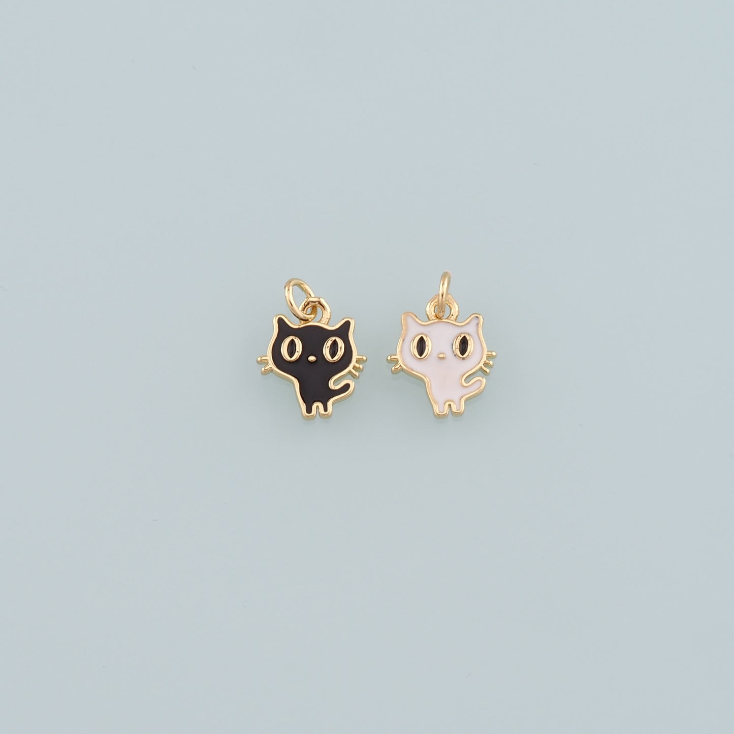 Gold Cat Charm,18K Gold Filled Cat Pendant,Enamel Animal Charm Bracelet Necklace for DIY Jewelry Making Supply
