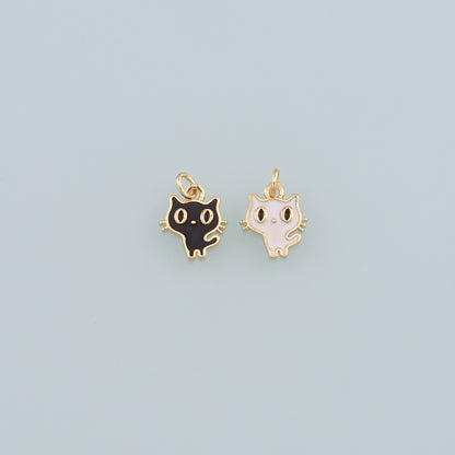 Gold Cat Charm,18K Gold Filled Cat Pendant,Enamel Animal Charm Bracelet Necklace for DIY Jewelry Making Supply