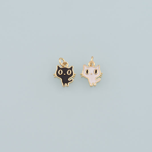 Gold Cat Charm,18K Gold Filled Cat Pendant,Enamel Animal Charm Bracelet Necklace for DIY Jewelry Making Supply
