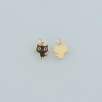 Gold Cat Charm,18K Gold Filled Cat Pendant,Enamel Animal Charm Bracelet Necklace for DIY Jewelry Making Supply