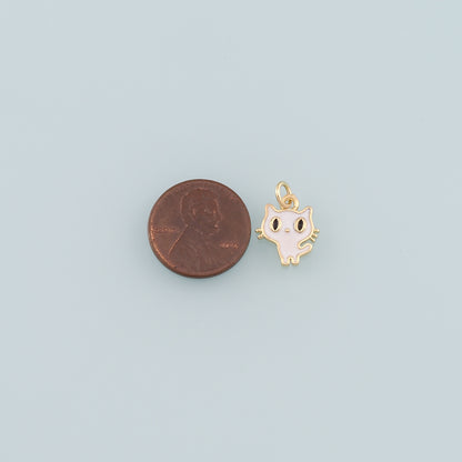 Gold Cat Charm,18K Gold Filled Cat Pendant,Enamel Animal Charm Bracelet Necklace for DIY Jewelry Making Supply