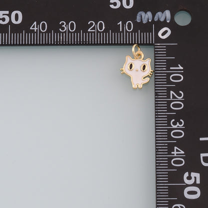Gold Cat Charm,18K Gold Filled Cat Pendant,Enamel Animal Charm Bracelet Necklace for DIY Jewelry Making Supply