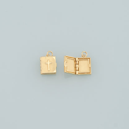 Gold Religion Charms,18K Gold Filled Cross Pendant,Openable Bible Charm Bracelet Necklace for DIY Jewelry Making Supply