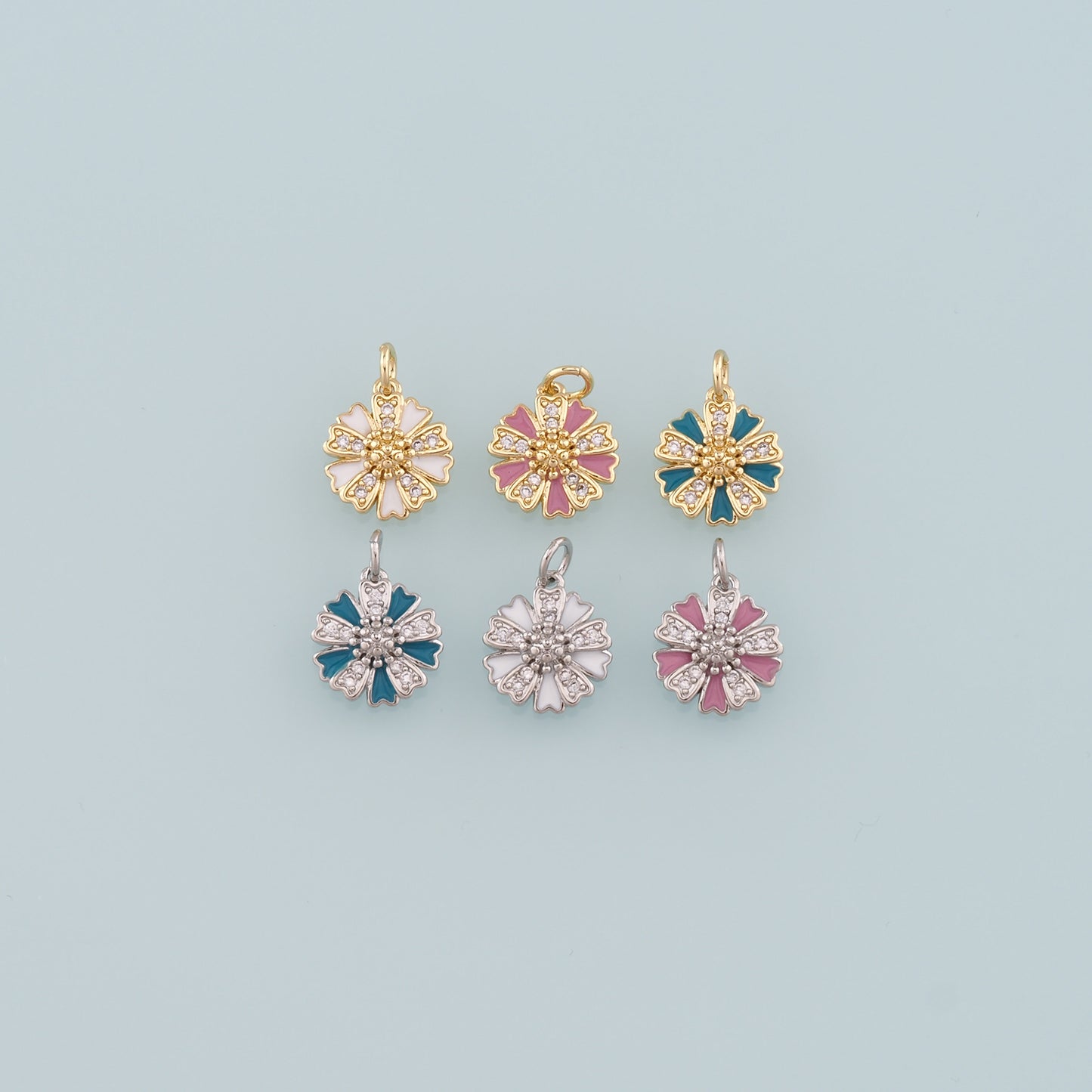 Gold Flower Charms,18K Gold Filled Flower Pendant,Enamel Flower Charm Bracelet Necklace for DIY Jewelry Making Supply