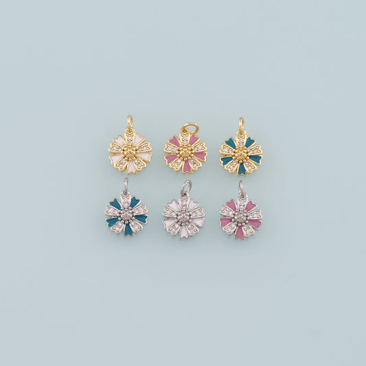 Gold Flower Charms,18K Gold Filled Flower Pendant,Enamel Flower Charm Bracelet Necklace for DIY Jewelry Making Supply