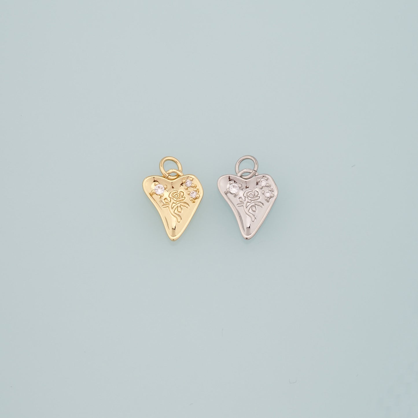Gold Heart Rose Charm,18K Gold Filled Rose Pendant,CZ Micro Pave Flower Charm Bracelet Necklace for DIY Jewelry Making Supply