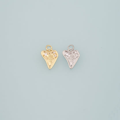 Gold Heart Rose Charm,18K Gold Filled Rose Pendant,CZ Micro Pave Flower Charm Bracelet Necklace for DIY Jewelry Making Supply